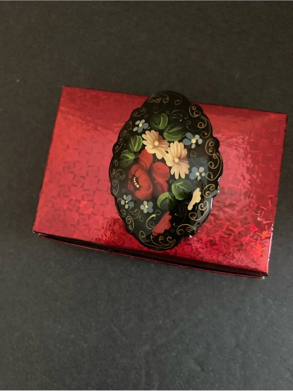 Vintage Handpainted Signed Laquer Brooch
